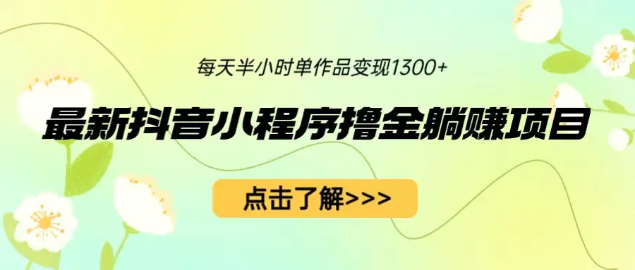 最新抖音小程序撸金躺赚项目，一部手机每天半小时，单个作品变现1300+-起飞项目网