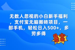 无数人忽视的项目，支付宝无脑搬砖项目，一部手机即可操作，轻松日入500+