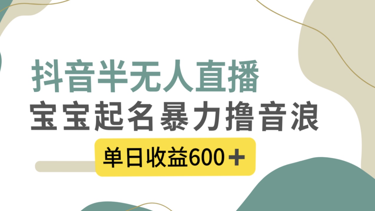 抖音半无人直播，宝宝起名，暴力撸音浪，单日收益600+-起飞项目网