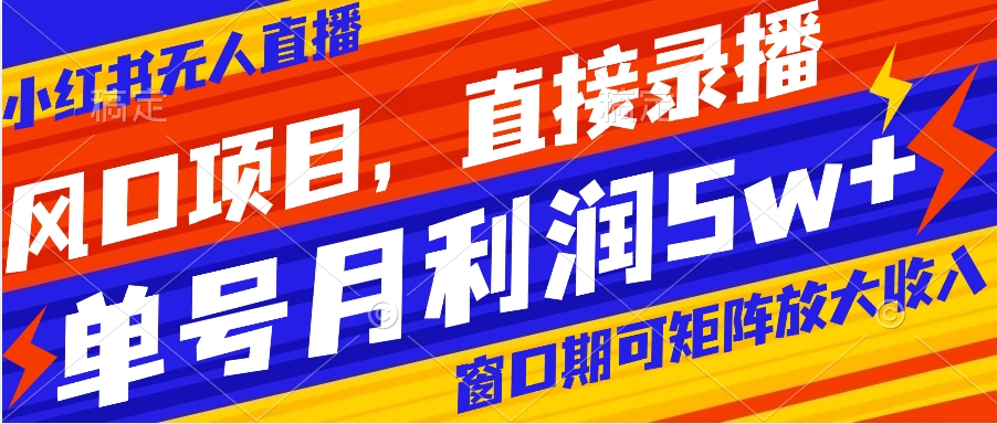 风口项目，小红书无人直播带货，直接录播，可矩阵，月入5w+-起飞项目网