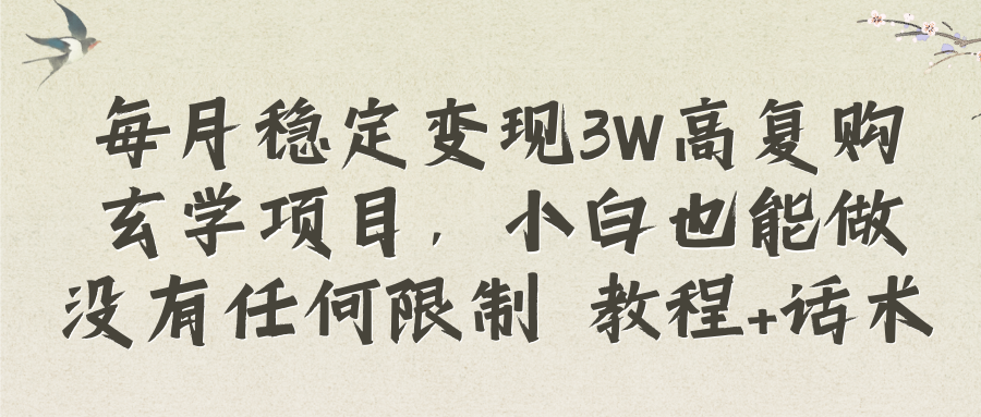 每月稳定变现3W高复购玄学项目，小白也能做没有任何限制 教程+话术-起飞项目网