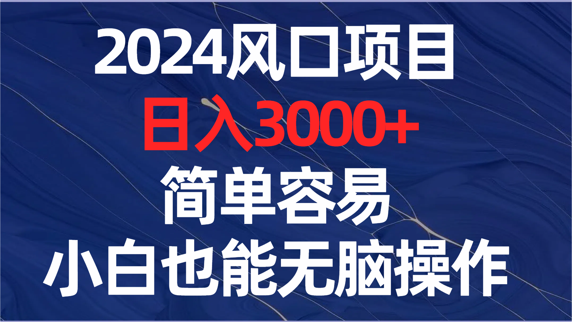 2024风口项目，日入3000+，简单容易，小白也能无脑操作-起飞项目网