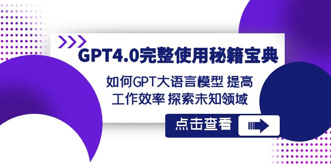 GPT4.0完整使用-秘籍宝典：如何GPT大语言模型 提高工作效率 探索未知领域-起飞项目网