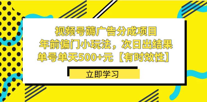 视频号薅广告分成项目，年前偏门小玩法，次日出结果，单号单天500+元【有时效性】-起飞项目网