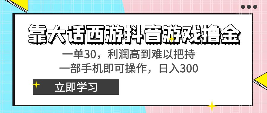 靠大话西游抖音游戏撸金，一单30，利润高到难以把持，一部手机即可操作，日入3000+小白附带教程和资料-起飞项目网