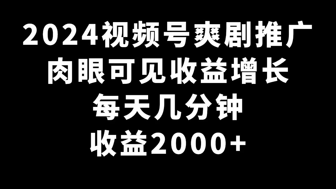 2024视频号爽剧推广，肉眼可见的收益增长，每天几分钟收益2000+-起飞项目网