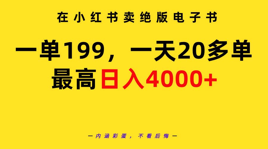 在小红书卖绝版电子书，一单199 一天最多搞20多单，最高日入4000+教程+资料-起飞项目网