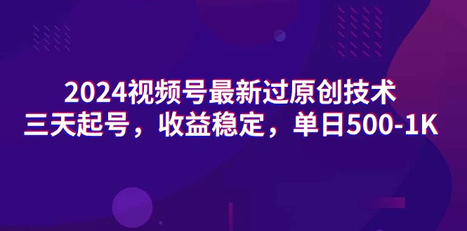 2024视频号最新过原创技术，三天起号，收益稳定，单日500-1K-起飞项目网