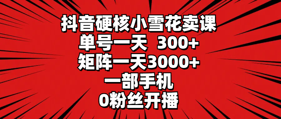 抖音硬核小雪花卖课，单号一天300+，矩阵一天3000+，一部手机0粉丝开播-起飞项目网