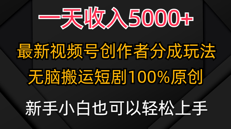 一天收入5000+，视频号创作者分成计划，最新100%原创玩法，小白也可以轻松上手操作-起飞项目网