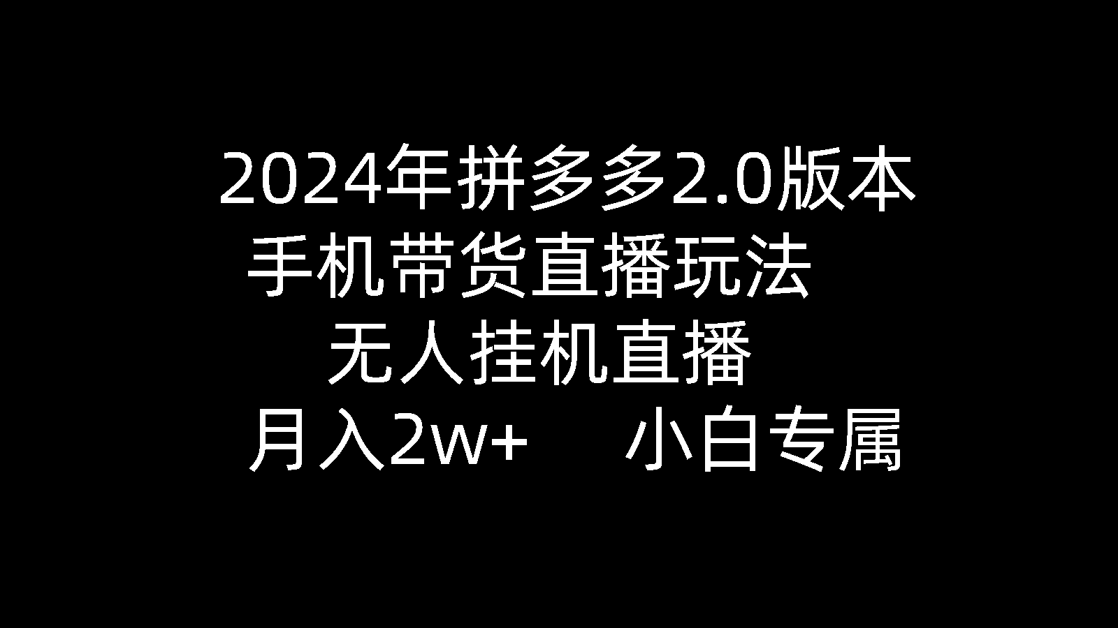 2024年拼多多2.0版本，手机带货直播玩法，无人挂机直播， 月入2w+-起飞项目网