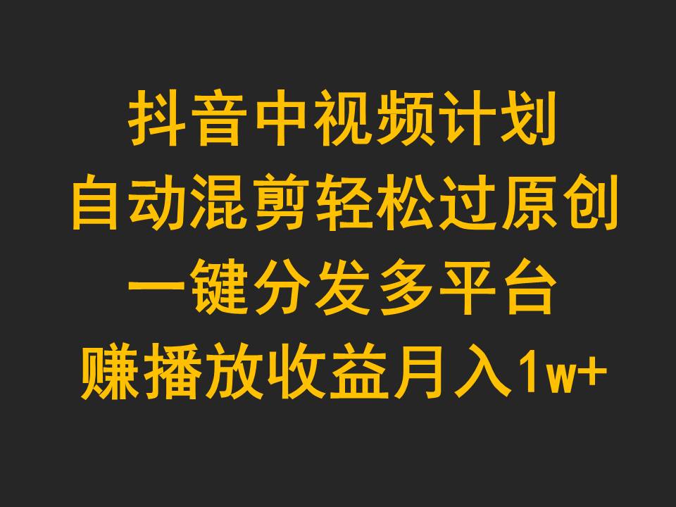 抖音中视频计划，自动混剪轻松过原创，一键分发多平台赚播放收益，月入1w+-起飞项目网