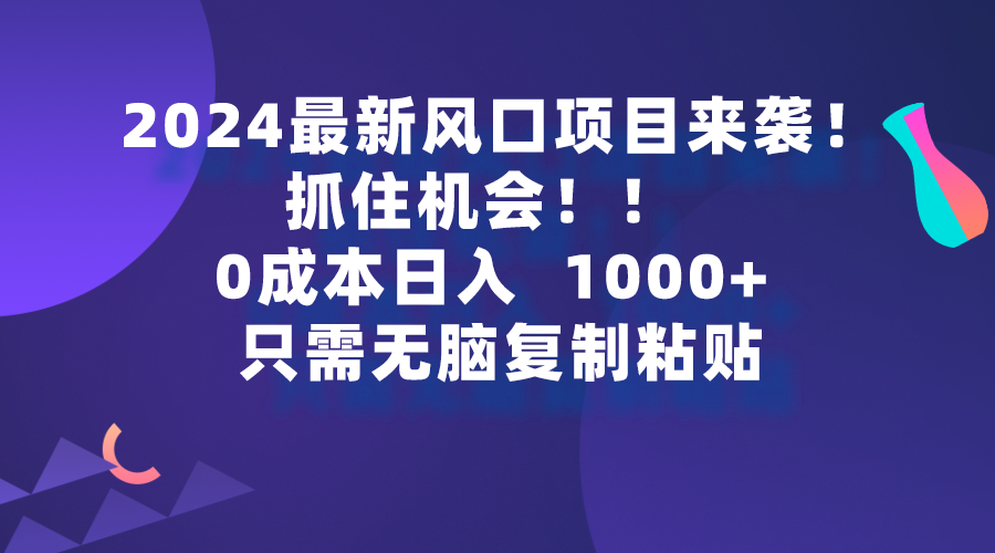 2024最新风口项目来袭，抓住机会，0成本一部手机日入1000+，只需无脑复制粘贴-起飞项目网