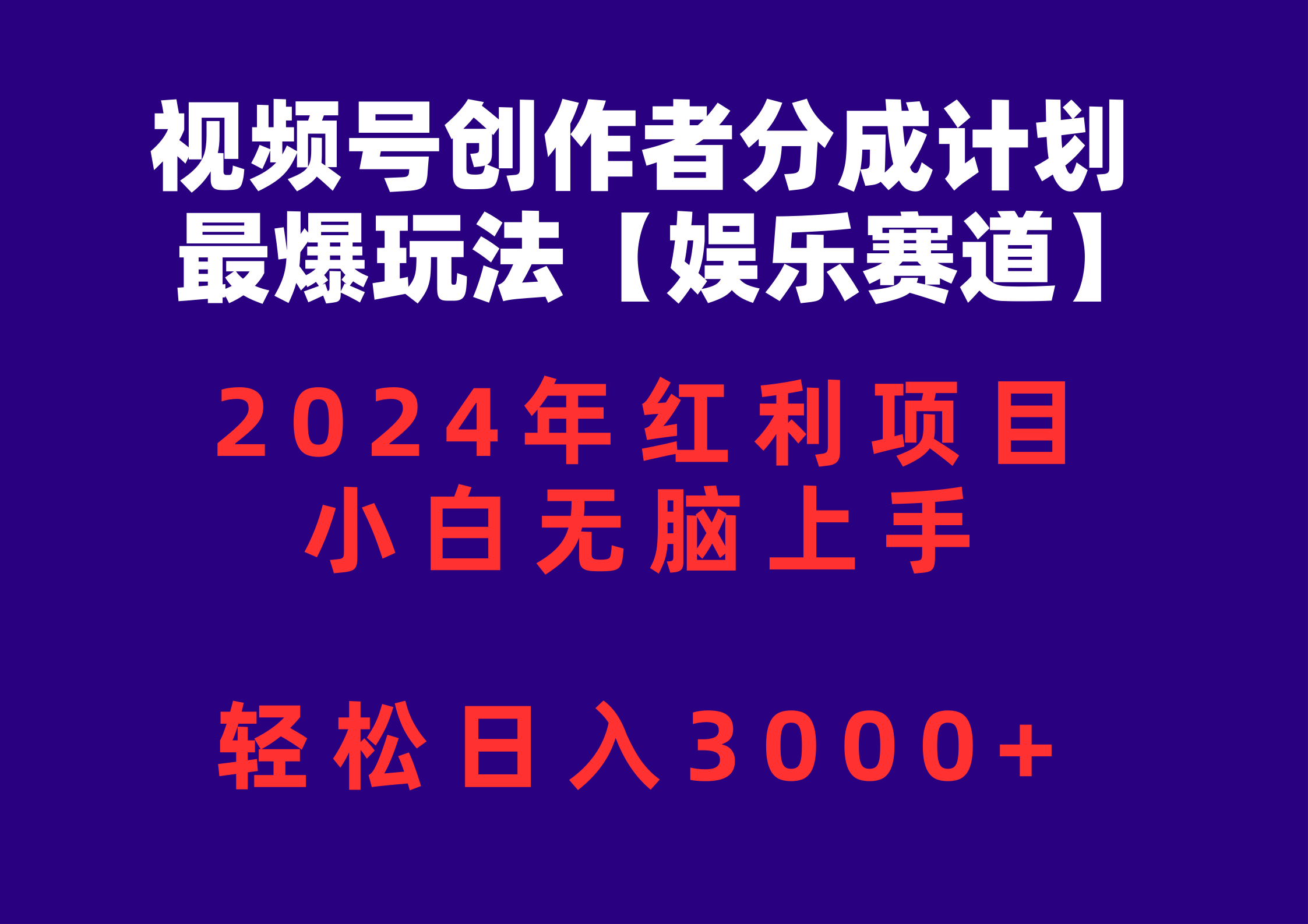 视频号创作者分成2024最爆玩法【娱乐赛道】，小白无脑上手，轻松日入3000+-起飞项目网