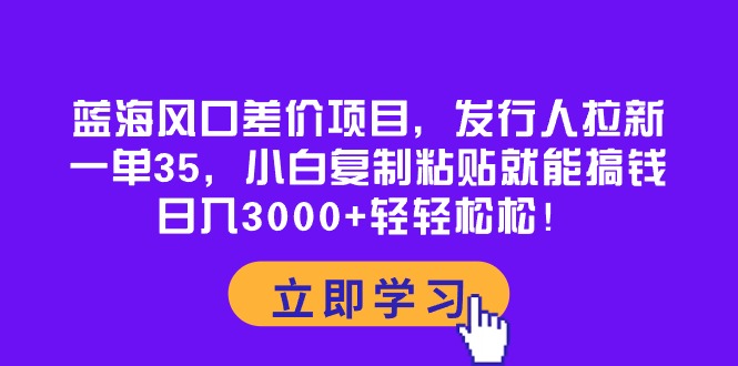 蓝海风口差价项目，发行人拉新，一单35，小白复制粘贴就能搞钱！日入3000+-起飞项目网