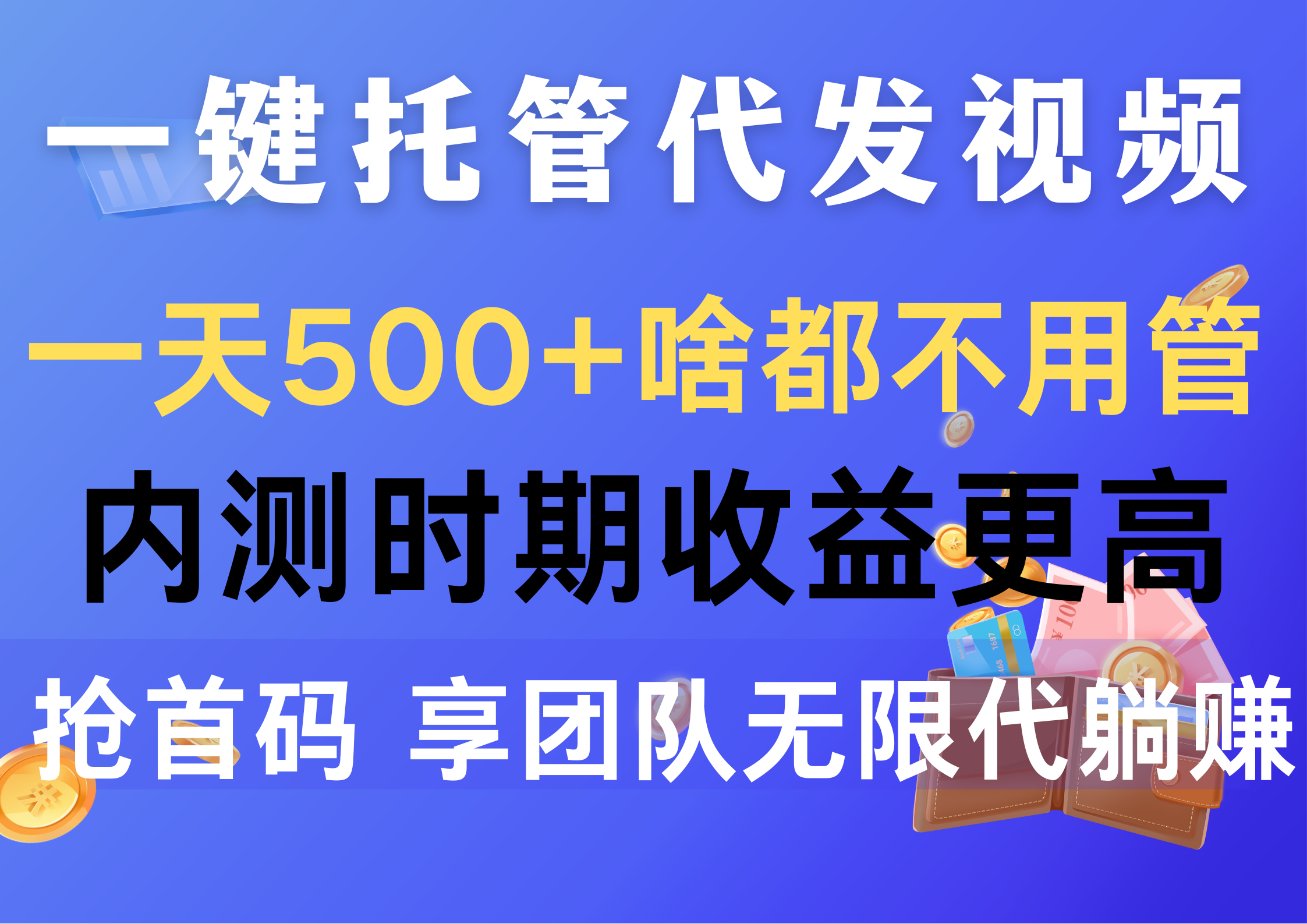 一件托管代发视频，纯绿色，收益更高，抢首码，实现无限躺赚-起飞项目网