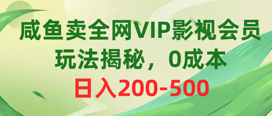 咸鱼卖全网VIP影视会员，玩法揭秘，0成本日入200-500-起飞项目网