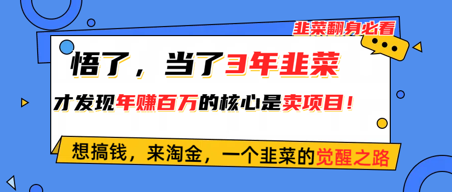 悟了，当了3年韭菜，才发现网赚圈年赚100万的核心是卖项目，含泪分享！-起飞项目网