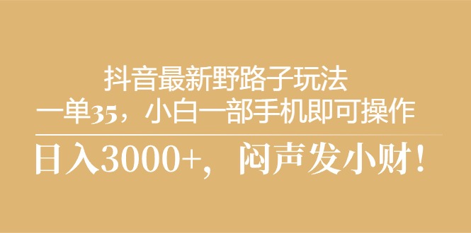 抖音最新野路子玩法，一单35，小白一部手机即可操作，，日入3000+-起飞项目网