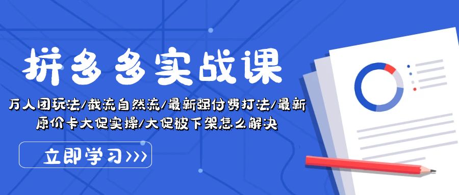 拼多多·实战课：万人团玩法/截流自然流/最新强付费打法/最新原价卡大促-起飞项目网