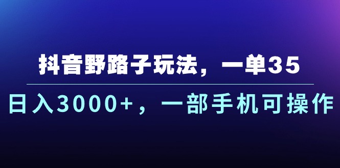 抖音野路子玩法，一单35.日入3000+，一部手机可操作-起飞项目网