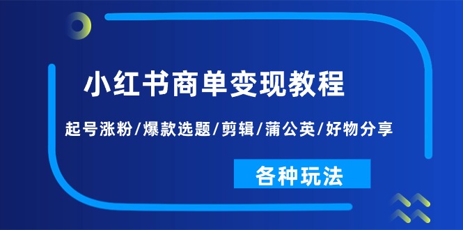 小红书商单变现教程：起号涨粉/爆款选题/剪辑/蒲公英/好物分享/各种玩法-起飞项目网