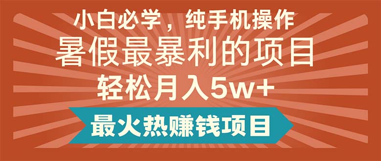 小白必学，纯手机操作，暑假最暴利的项目轻松月入5w+最火热赚钱项目-起飞项目网