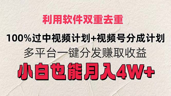 利用软件双重去重，100%过中视频+视频号分成计划小白也可以月入4W+-起飞项目网