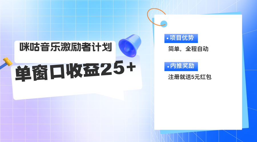 咪咕激励者计划，单窗口收益20~25，可矩阵操作-起飞项目网