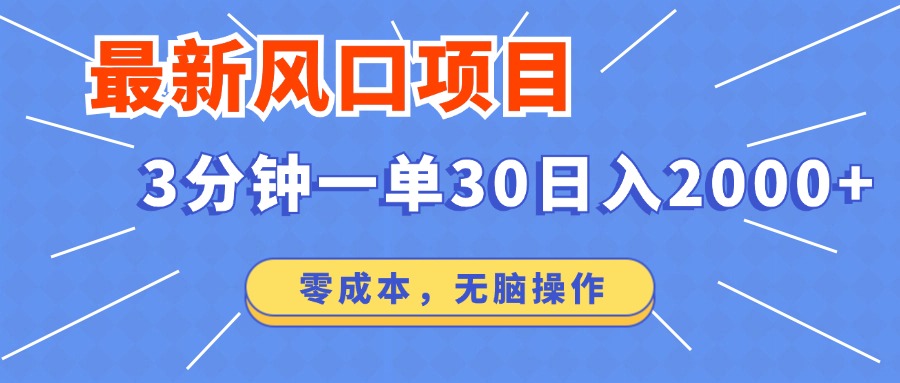 最新风口项目操作，3分钟一单30。日入2000左右，零成本，无脑操作。-起飞项目网