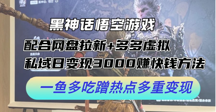 黑神话悟空游戏配合网盘拉新+多多虚拟+私域日变现3000+赚快钱方法-起飞项目网