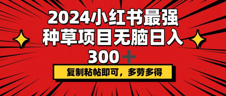 2024小红书最强种草项目，无脑日入300+，复制粘帖即可，多劳多得-起飞项目网