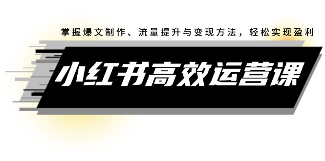 小红书高效运营课：掌握爆文制作、流量提升与变现方法，轻松实现盈利-起飞项目网